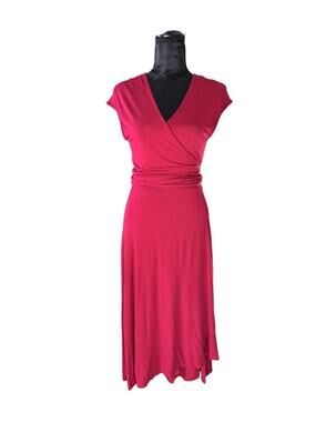 Hourglass Lilly Solid Red Mini Wrap Dress  - Size Small Expands to Medium